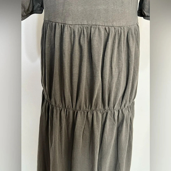 ZARA Cottagecore Tiered Olive Green Maxi Dress Short Bubble Sleeve Size Small - Picture 5 of 7